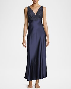 Christine Lingerie Diva Low Back Lace Trim Silk Nightgown Neiman Marcus