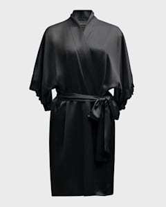 Christine Lingerie Lace Trim Silk Charmeuse Robe Neiman Marcus