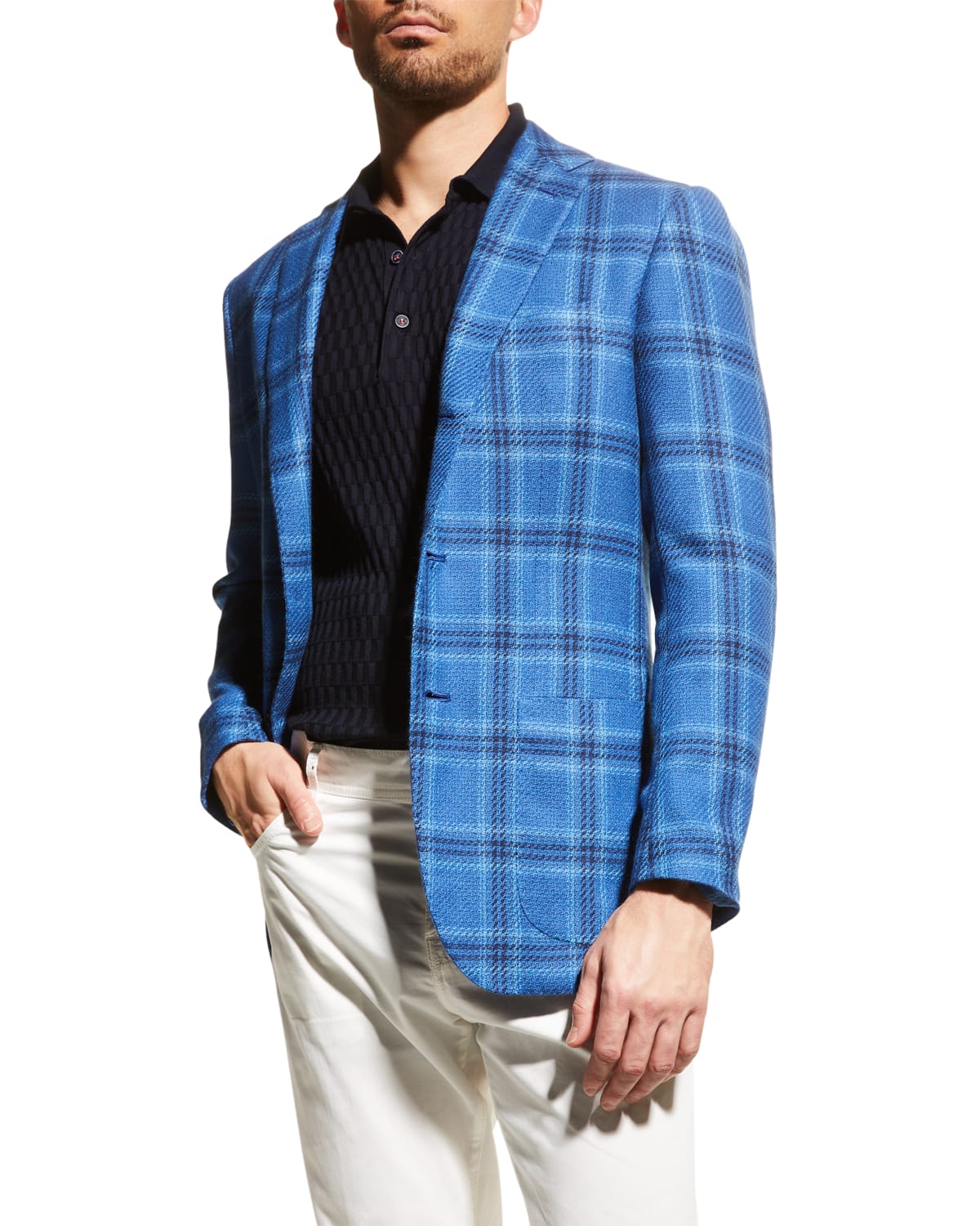 Kiton Men S Cashmere Windowpane Sport Coat Neiman Marcus