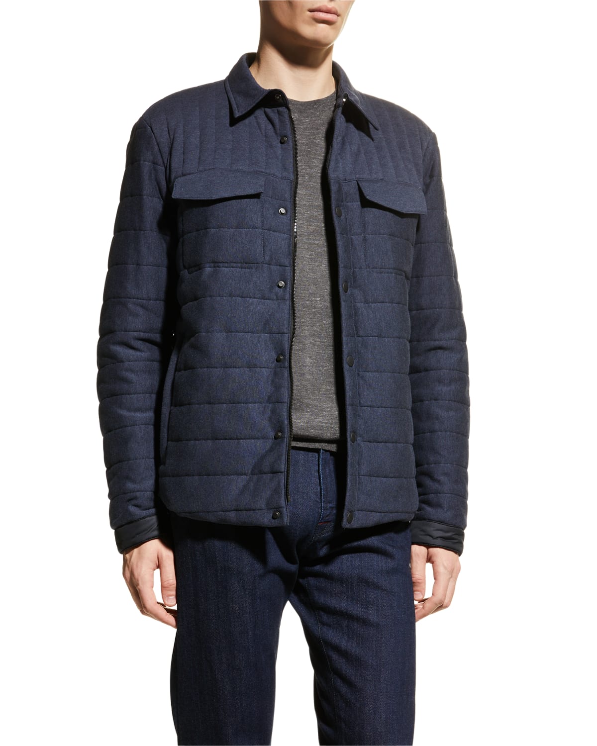 Kiton Men S Quilted Zip Overshirt Neiman Marcus