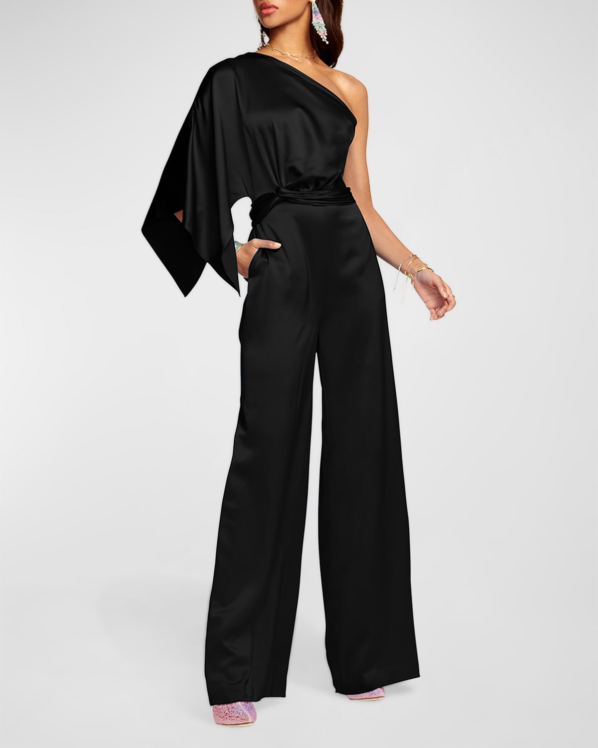 Ramy Brook Socall Embellished One Shoulder Jumpsuit Neiman Marcus