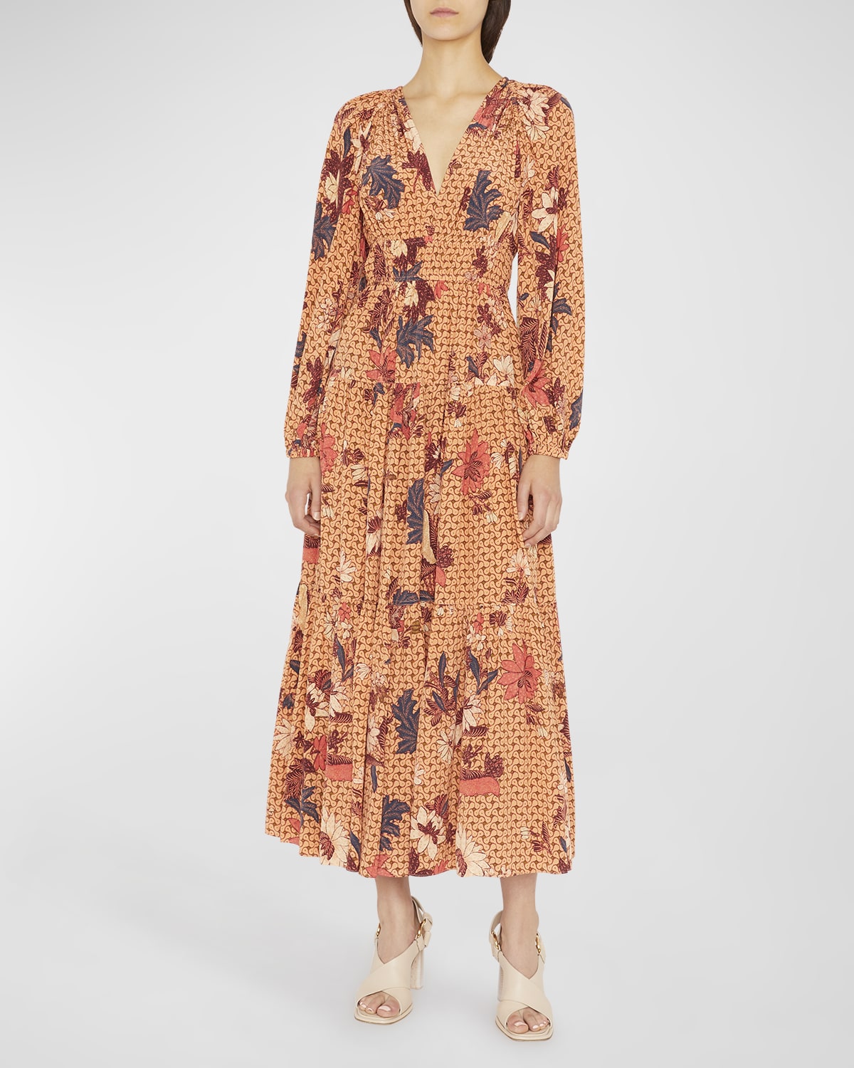 Ulla Johnson Noelle Floral Silk Tie Cuff Maxi Dress Neiman Marcus