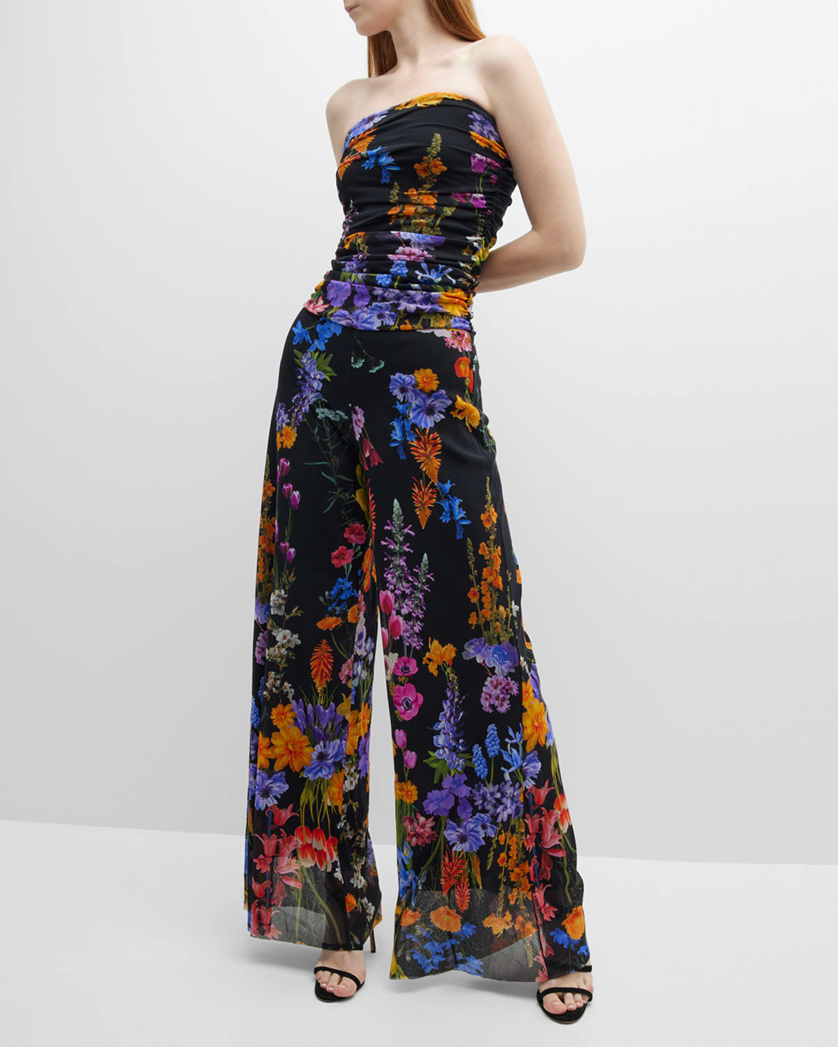 Fuzzi Wide Leg Floral Print Tulle Jumpsuit Neiman Marcus