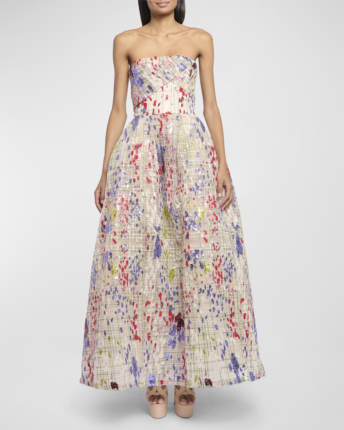 Elie Saab Sequin Embroidered Tulle Fit Flare Gown Neiman Marcus