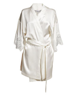 Christine Lingerie Lace Trim Silk Charmeuse Robe Neiman Marcus