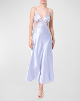 Christine Lingerie Deep V Neck Lace Trim Charmeuse Nightgown Neiman