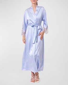 Christine Lingerie Lace Trim Silk Charmeuse Robe Neiman Marcus