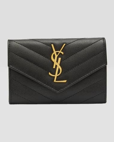 Saint Laurent YSL Monogram Small Flap Wallet in Grained Leather
