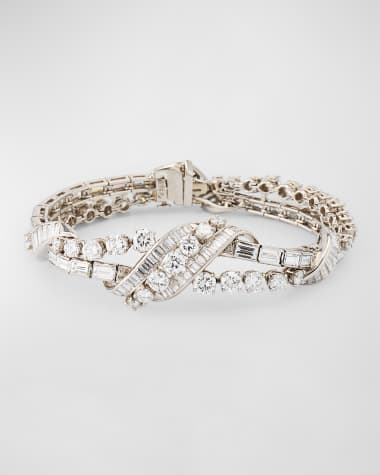 NM Estate Estate Platinum Baguette and Round Diamond 2-Row Flexible Woven Bracelet