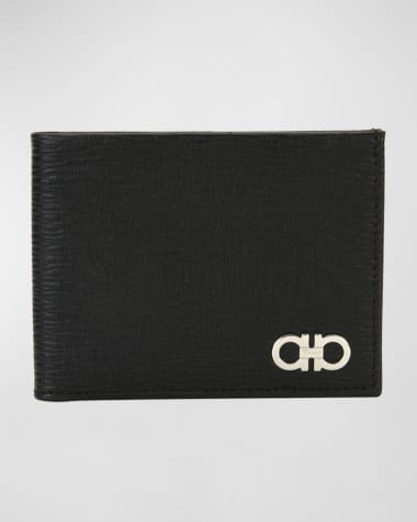 Ferragamo Men's Revival Gancini Bi-Fold Leather Wallet, Black/Red
