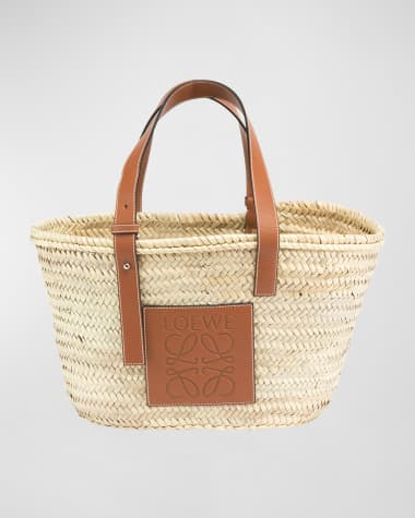 Loewe Basket Small Bag in Palm Leaf with Leather Handles