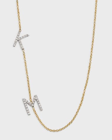 Zoe Lev Jewelry 14k Yellow Gold Personalized 0.22ct Asymmetric Two-Initial Necklace with Diamonds