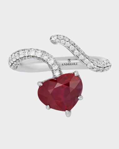 Andreoli White Gold Burma Ruby Heart Ring with Diamonds, Size 7