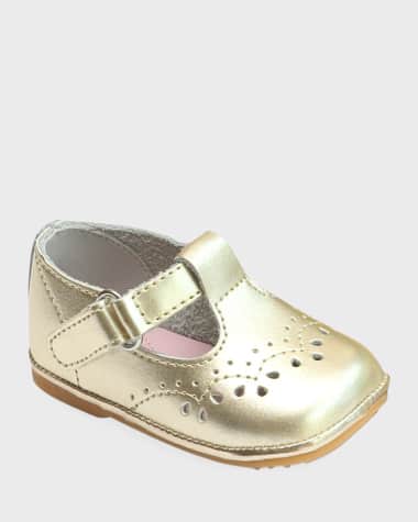 L'Amour Shoes Girl's Birdie Metallic Leather T-Strap Brogue Mary Jane, Baby