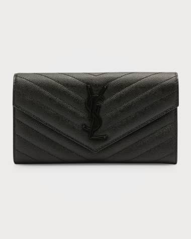 Saint Laurent YSL Monogram Large Flap Wallet in Grained Leather
