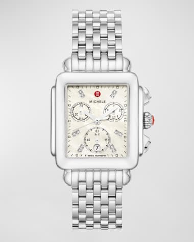 MICHELE Deco 18mm Stainless Steel Diamond Detail Watch