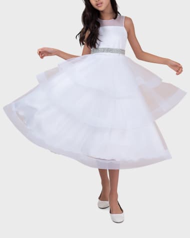 White Label by Zoe Girl's Ella Organza Tiered Dress, Size 4-16