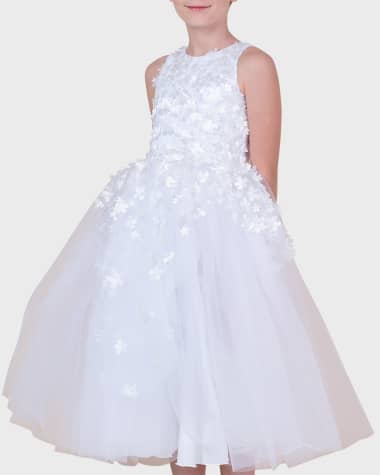 White Label by Zoe Girl's Lauren 3D Flower Embellished Tulle Dress, Size 2-12
