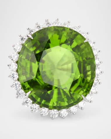 Robert Erich 18K White Gold Burmese Peridot and Diamond Ring, Size 6