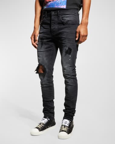PURPLE Men's P002 Black Repair Slim Jeans