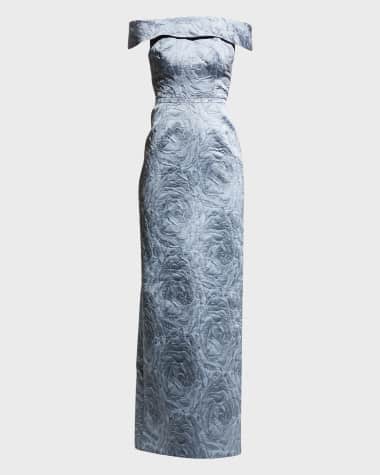 Rickie Freeman for Teri Jon Off-Shoulder Jacquard Column Gown