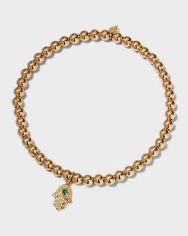 Sydney Evan Small Hamsa Charm Bracelet with 4mm Gold Beads