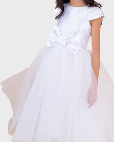 White Label by Zoe Girl's Elizabeth Satin Bow Tulle Dress, Size 2-12