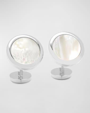 Cufflinks Inc. Double Sided Mother-of-Pearl Round Beveled Cufflinks