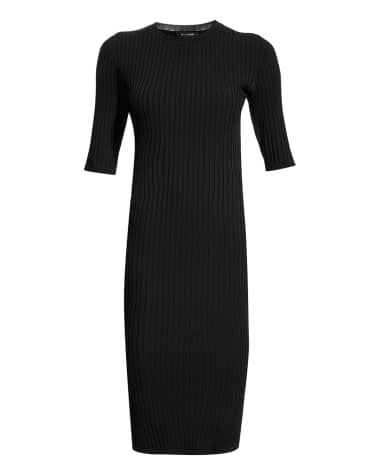 St. John Rib Elbow-Sleeve Midi Sheath Dress