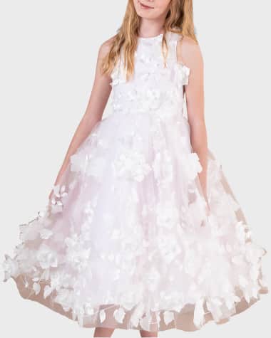White Label by Zoe Girl's Eliana 3D Flower Embellished Tulle Dress, Size 4-12
