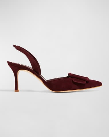 Manolo Blahnik Maysli Suede Buckle Halter Pumps
