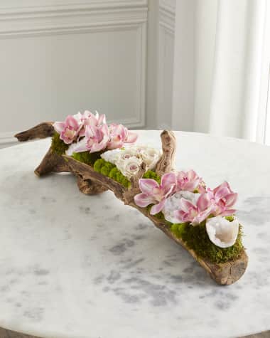 T&C Floral Company Preserved Roses and Amethyst in Elongated Wood Log - 9"