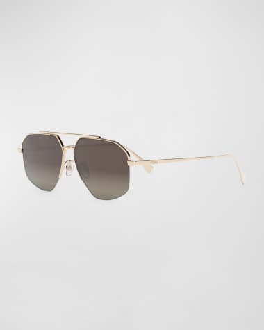 Fendi Men's Double-Bridge Metal Rectangle Sunglasses