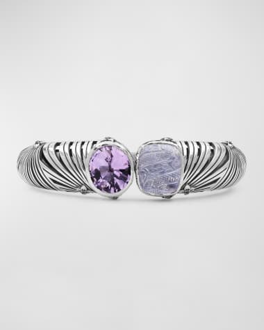 Stephen Dweck Amethyst, Quartz and Mother-of-Pearl Open-Close Bangle in Sterling Silver