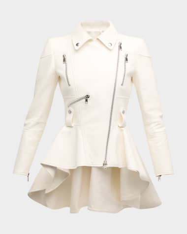 McQueen Fitted Leather Biker Peplum Jkt