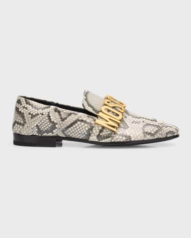 Moschino Men's Maxi Lettering Snake-Print Leather Loafers