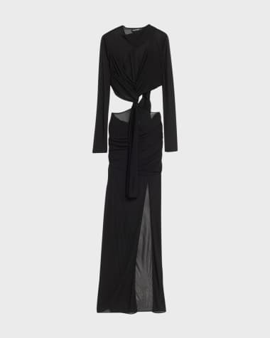 TOM FORD Transparent Crepe Evening Dress with Cutout Detail