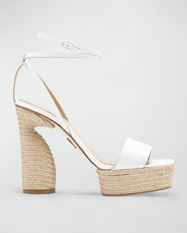 Paul Andrew Patent Ankle-Strap Espadrille Sandals