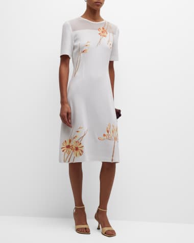 Misook Floral-Embroidered A-Line Midi Dress