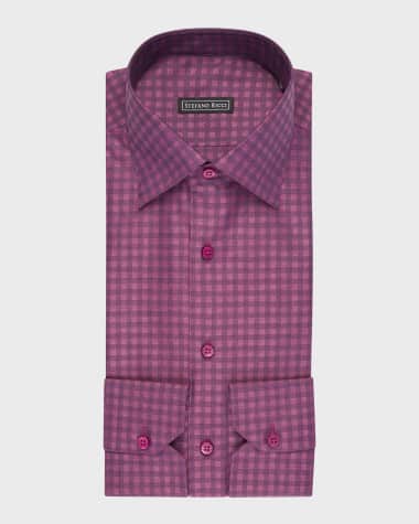 Stefano Ricci Men's Cotton Tonal Check Dress Shirt