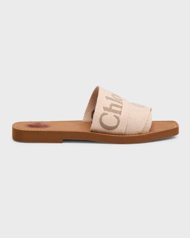 Chloe x High Summer Woody Embroidered Logo Flat Sandals