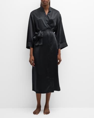 Neiman Marcus 3/4-Sleeve Silk Charmeuse Robe