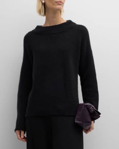 Eileen Fisher Missy Cashmere Silk Boucle Bliss Funnel-Neck Sweater
