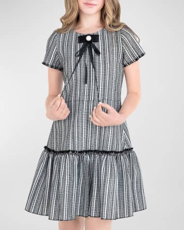Zoe Girl's Ashley Tweed Dress W/ Removable Pearl Trim, Size 7-16