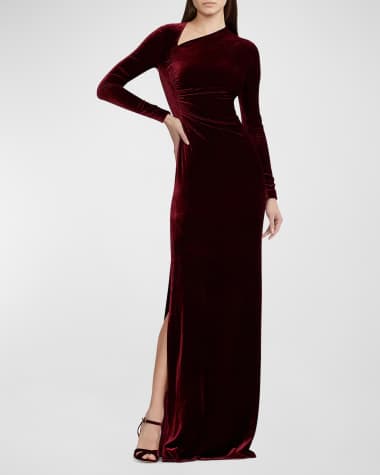 Ralph Lauren Collection Kinslee Ruched Long-Sleeve Velvet Gown