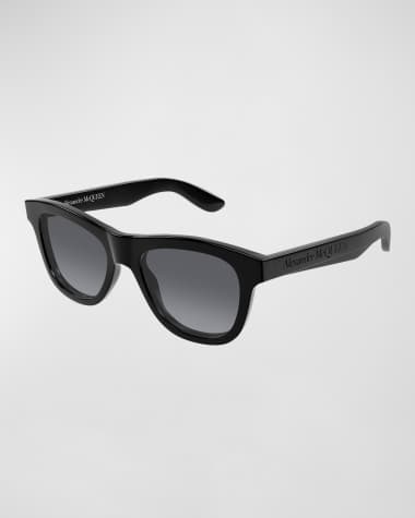McQueen Men's AM0421SM Acetate Rectangle Sunglasses
