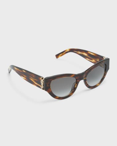Saint Laurent YSL Havana Plastic Cat-Eye Sunglasses