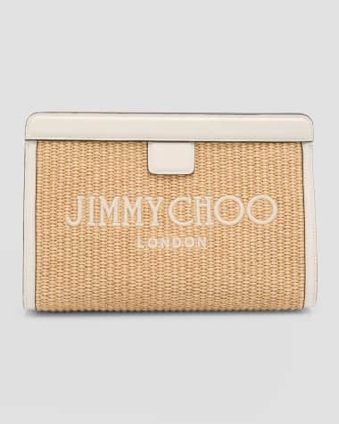 Jimmy Choo Avenue Logo Raffia Clutch Bag