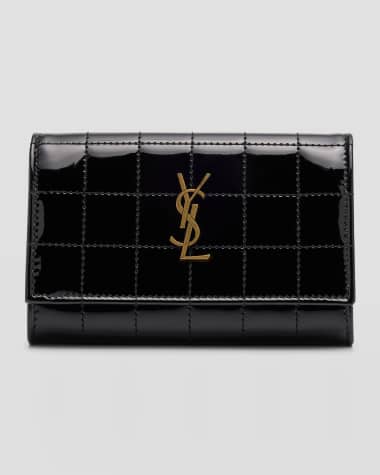 Saint Laurent YSL Monogram Small Flap Wallet in Quilted Patent Leather