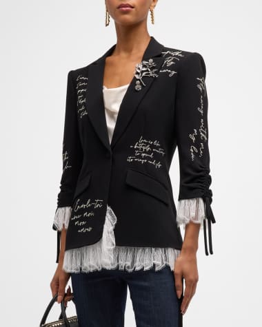 Cinq a Sept Roxie Mon Amour Embellished Crepe and Lace Blazer